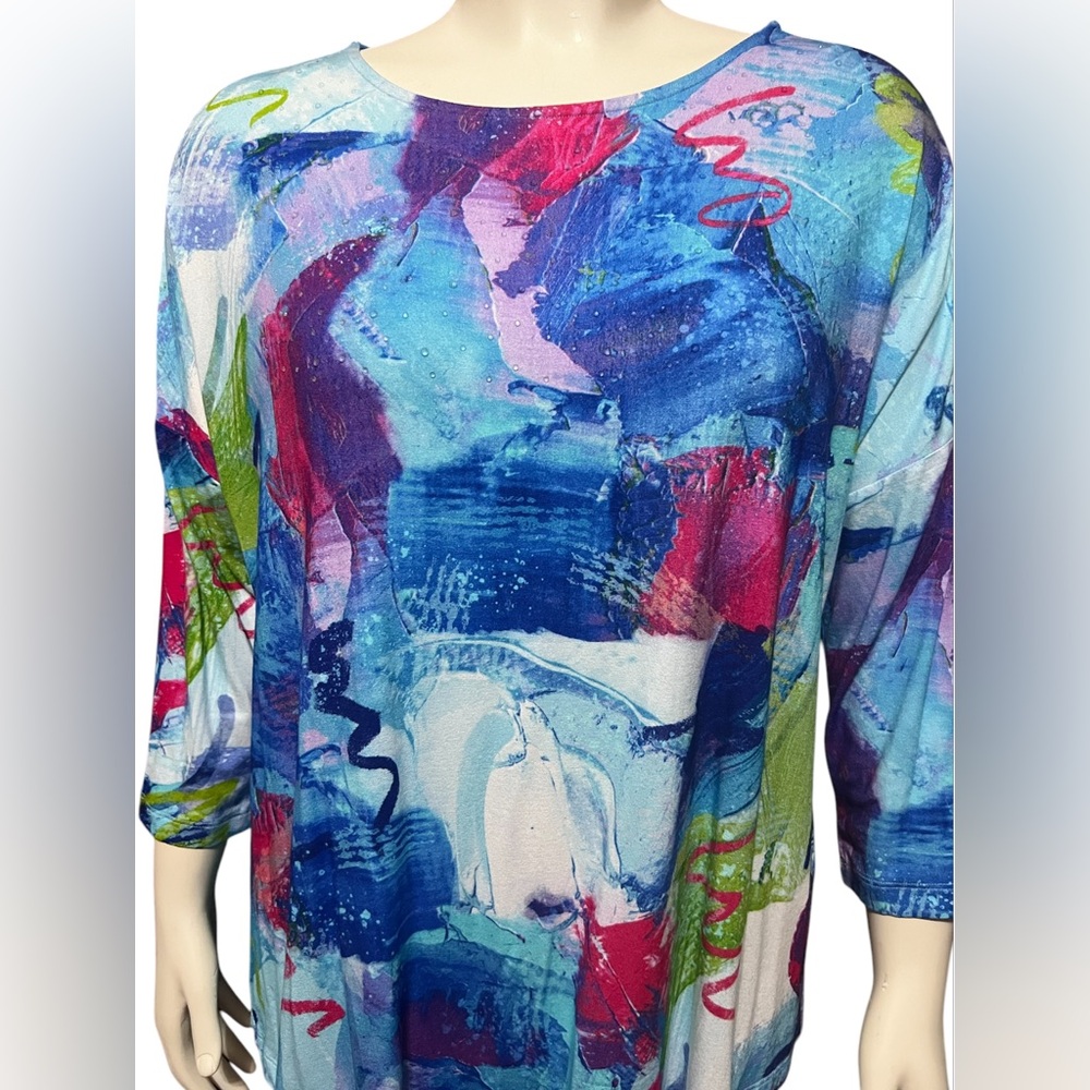 NWT Ali Miles Plus Size 1X Abstract Multi Print Tunic Top - Picture 6 of 10